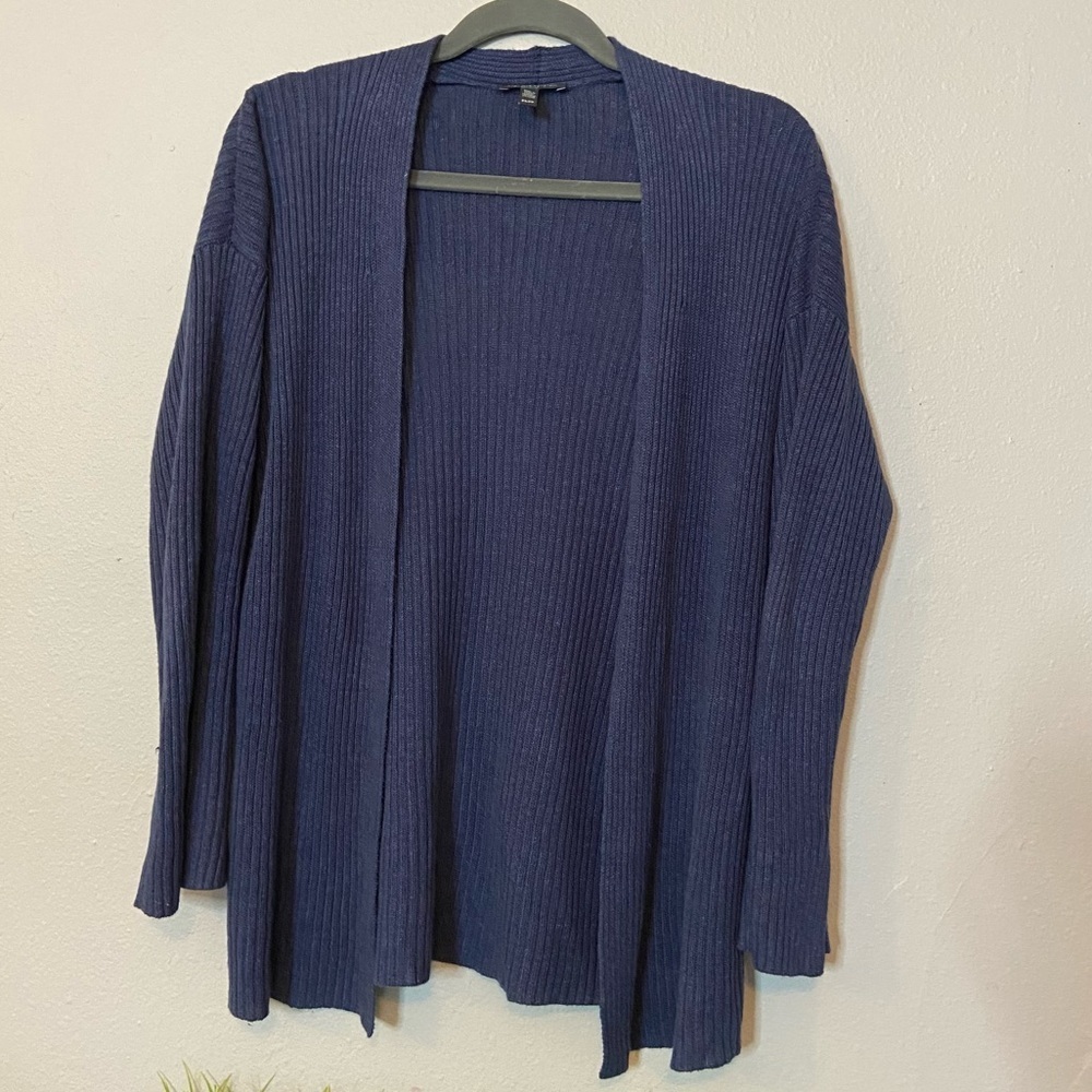 Eileen Fisher 100% Organic Linen Blue Cardigan Size Petite Small